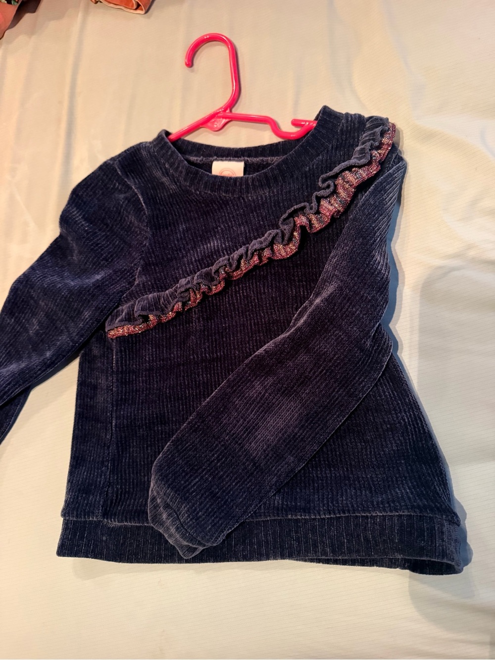 wonder nation Navy Blue Corduroy Sweater with Pink Ruffle